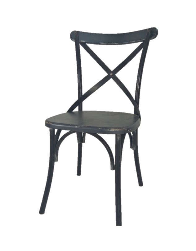 Dining Chair Cross Back Grey Metal Industrial W450 x D420 x H885mm