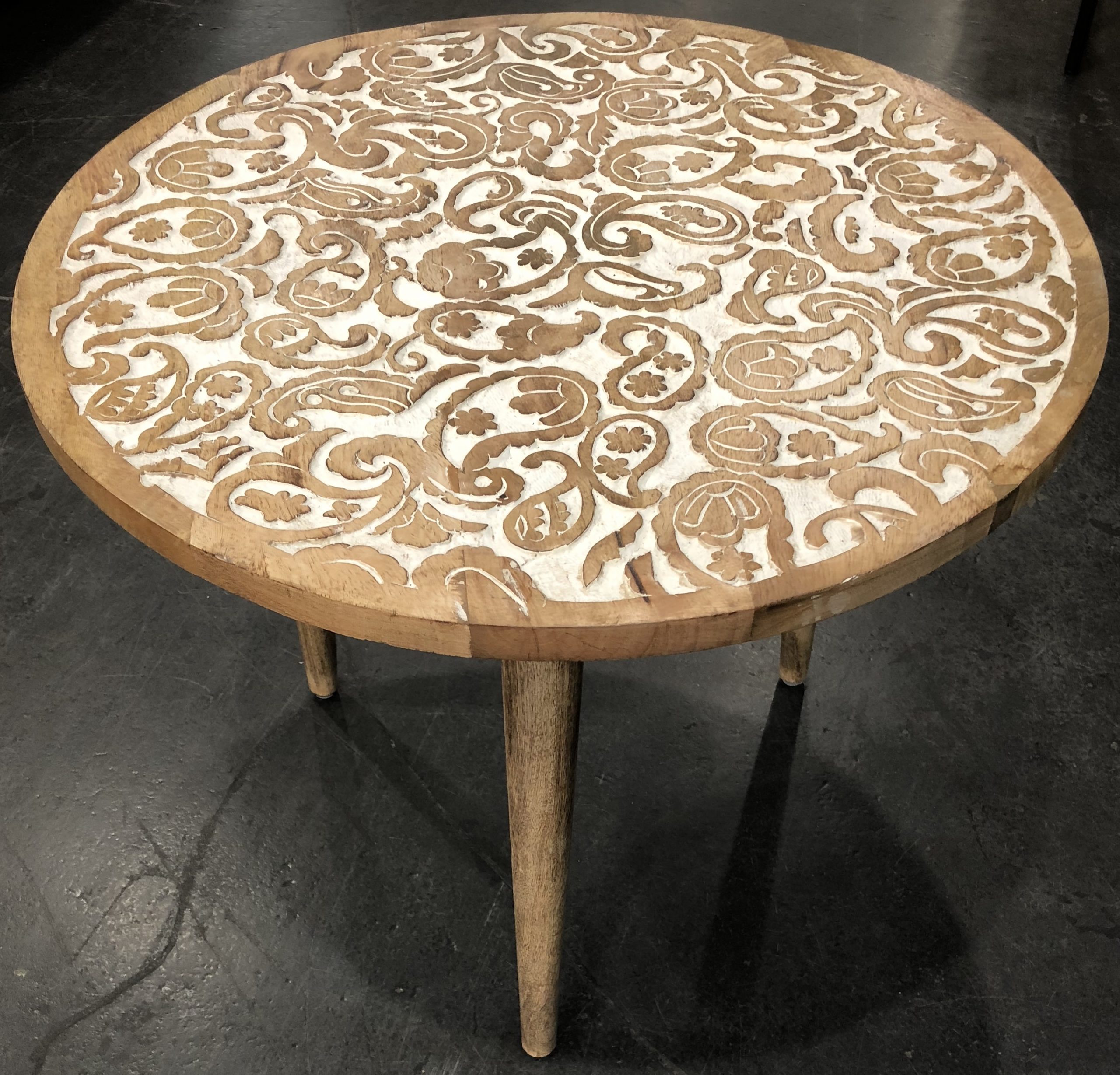 Side Table Abez Wooden Carved Round W600 x H500mm