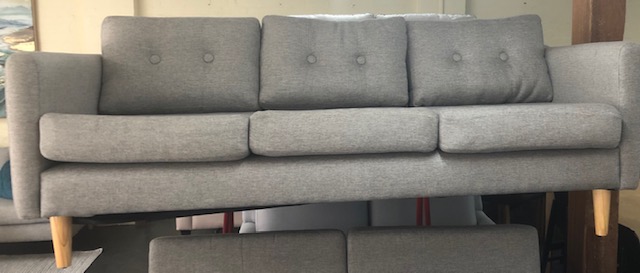 Sofa 3 Seater Buttons Grey Weave W2100 x D900 x H730mm