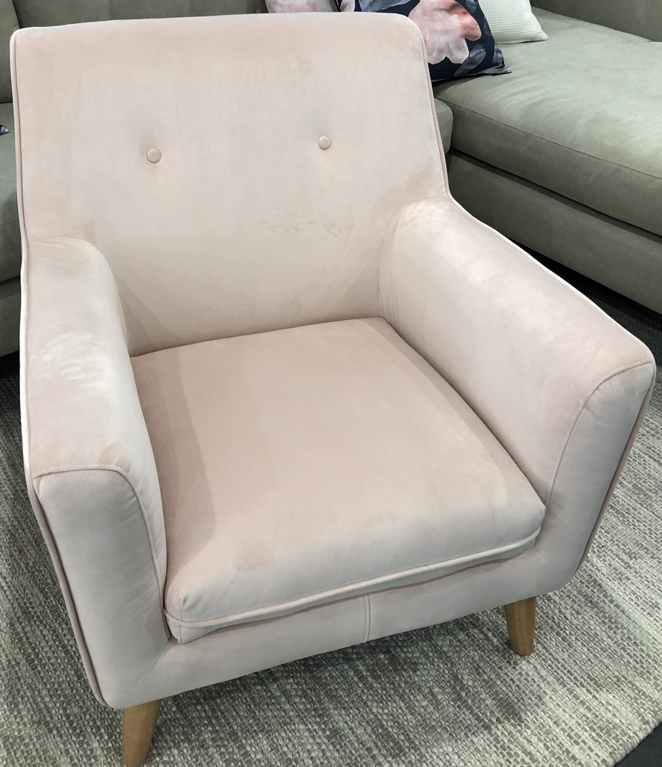 Arm Chair Luxe Velvet Blush Natural Legs W810 x D880 x H850mm