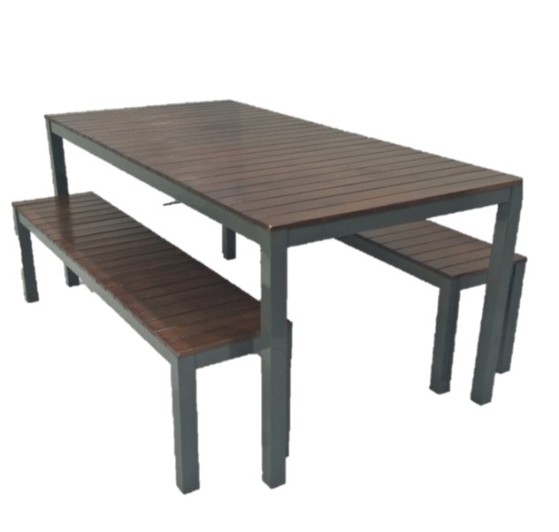 Outdoor Dining Setting 3pce Miller Walnut With Grey W1800 x D900 x H770mm