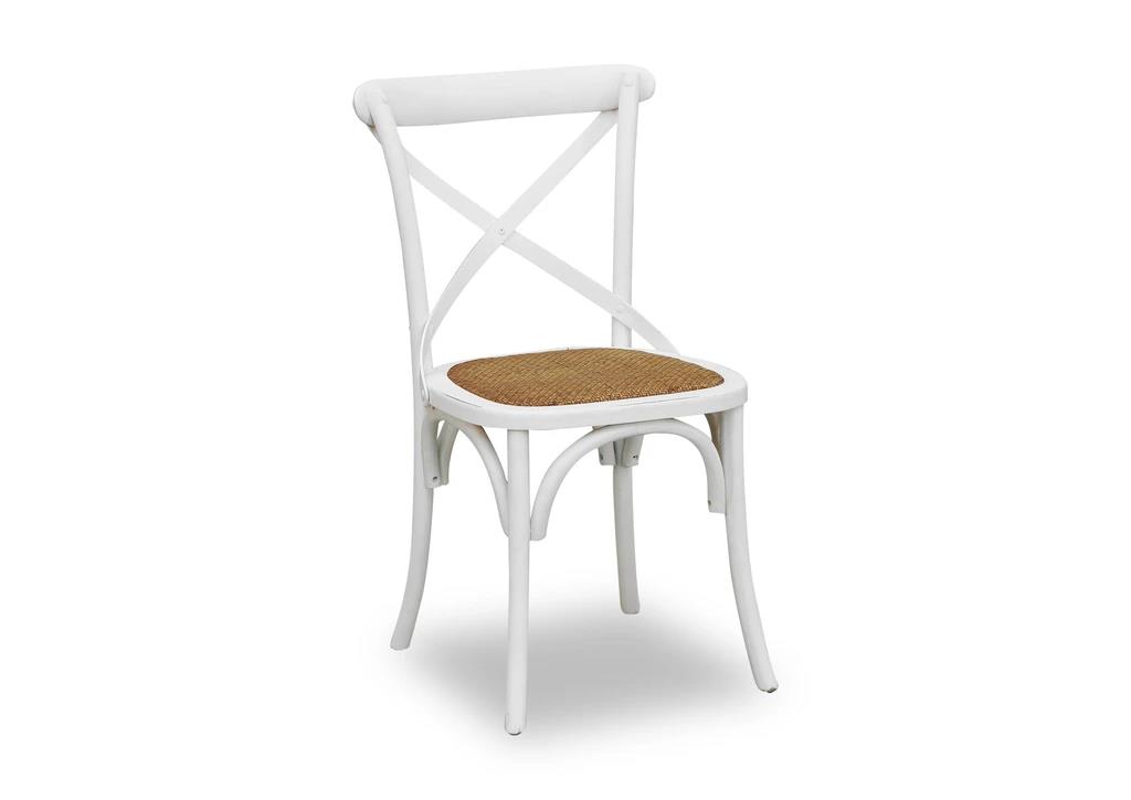 Dining Chair Cross Back White/Rattan Seat W450 x D420 x H885mm