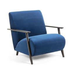 Arm Chair Marthan Upholstered Navy Blue Velvet Solid Ash Legs