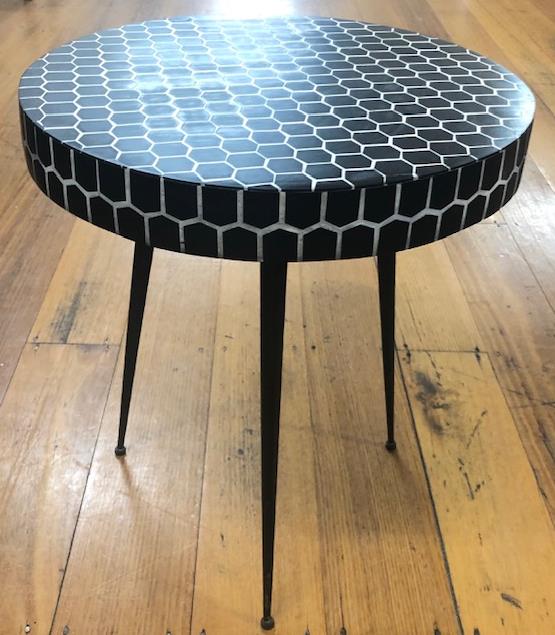 Side table Black And White Tile W400 Dia x H500mm