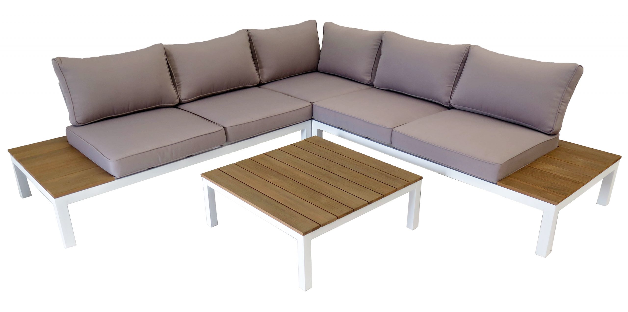 Outdoor Corner Lounge Adeline 4 Pce White / Timber / Beige