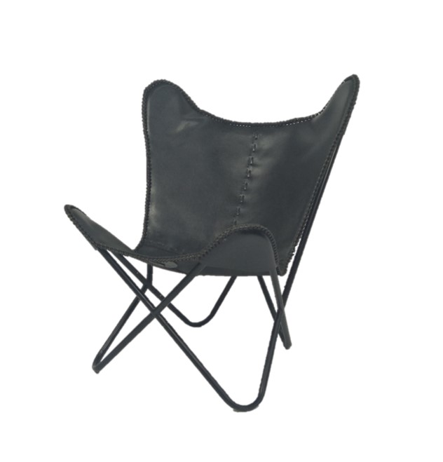 Occasional Chair Butterfly Black Hide Leather + Frame W760 x D660 x H880mm