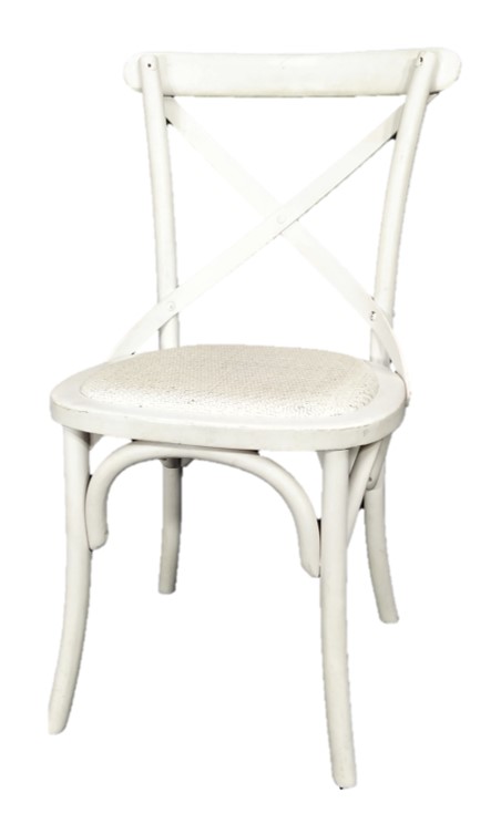 Dining Chair Cross Back White/White Rattan Seat W450 x D420 x H885mm