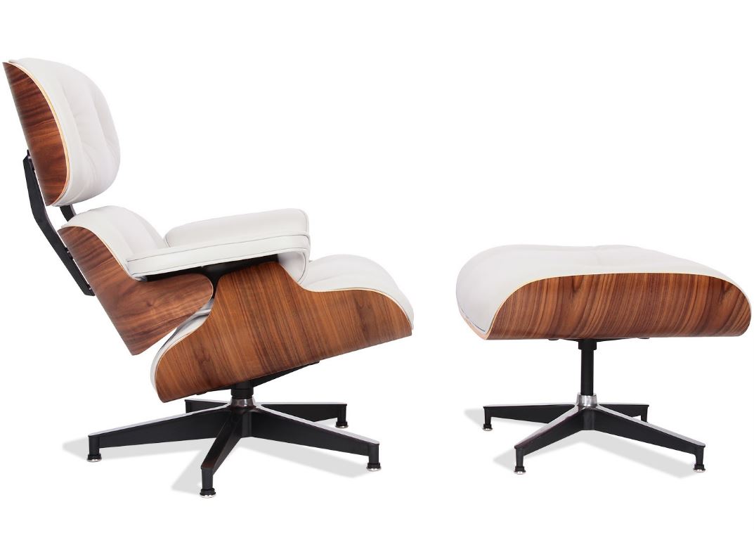 Chair Replica Eames White Leather w/Ottoman H840 x W840 x D840mm