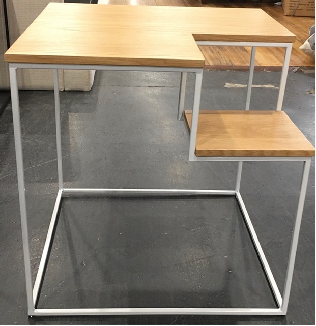 Side Table DMD Cube Natural Oak Veneer Top White Frame W500 x D500 x H500mm