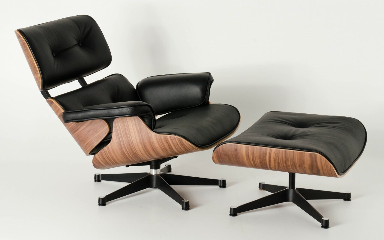 Chair Replica Eames Black Leather w/Ottoman H840 x W840 x D840mm