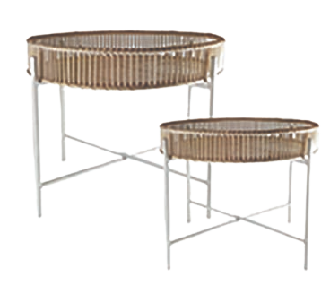 Coffee Table Florida White/Rattan Set of 2 D600 x H500mm & D500 X H400mm