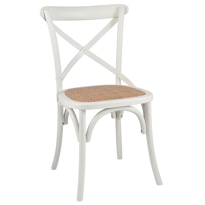 Dining Chair Cross Back Antique White Rattan Seat W490 x D550 x H890mm
