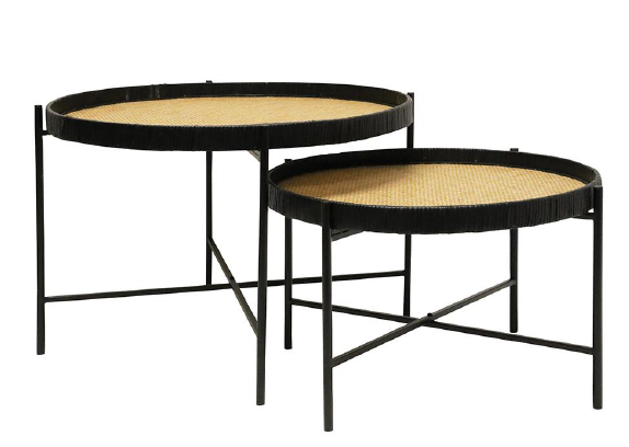 Coffee Table Arden Rattan Black Frame Dia 600 x H440 Dia 500 x H 300mm