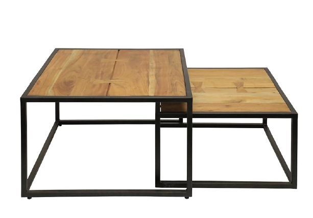 Coffee Table Andi Natural Wood Black Frame W650 x D650 x H400mm & W550 x D550 x H310mm