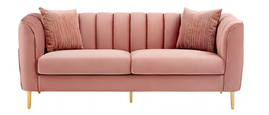 Sofa 2.5 Seater Alexia Velvet Peach With Gold Metal Legs  W1860 x D850 x H730mm  copy