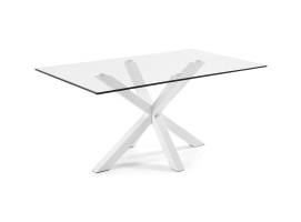 Dining Table Arya White Legs Clear Glass W1800 x D1000 x H750mm