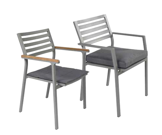 Outdoor Chair Klara Grey with Teak Arm W570 x D540 X H820mm