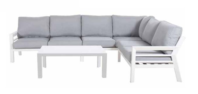 Outdoor Modular Sofa White Frame Grey Fabric W2280/2950 x D855 x H880mm