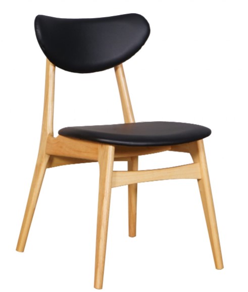 Dining Chair Black PVC Seat And Natural Leg