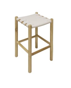 Bar Stool Bleach Wood and White Leather W400 x D400 x H670mm