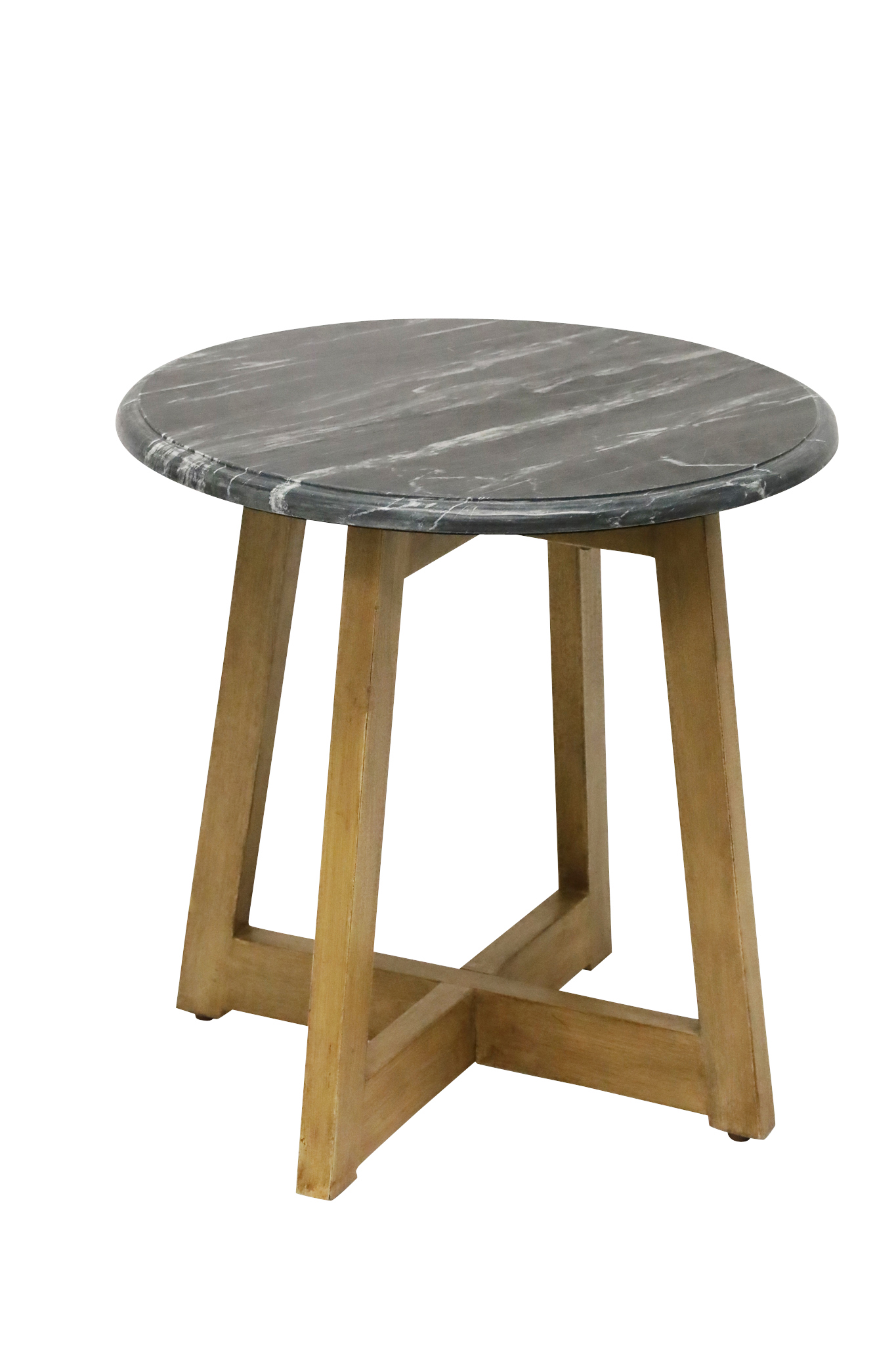 Side Table Balzac Black Marble+Wood Dia500mm