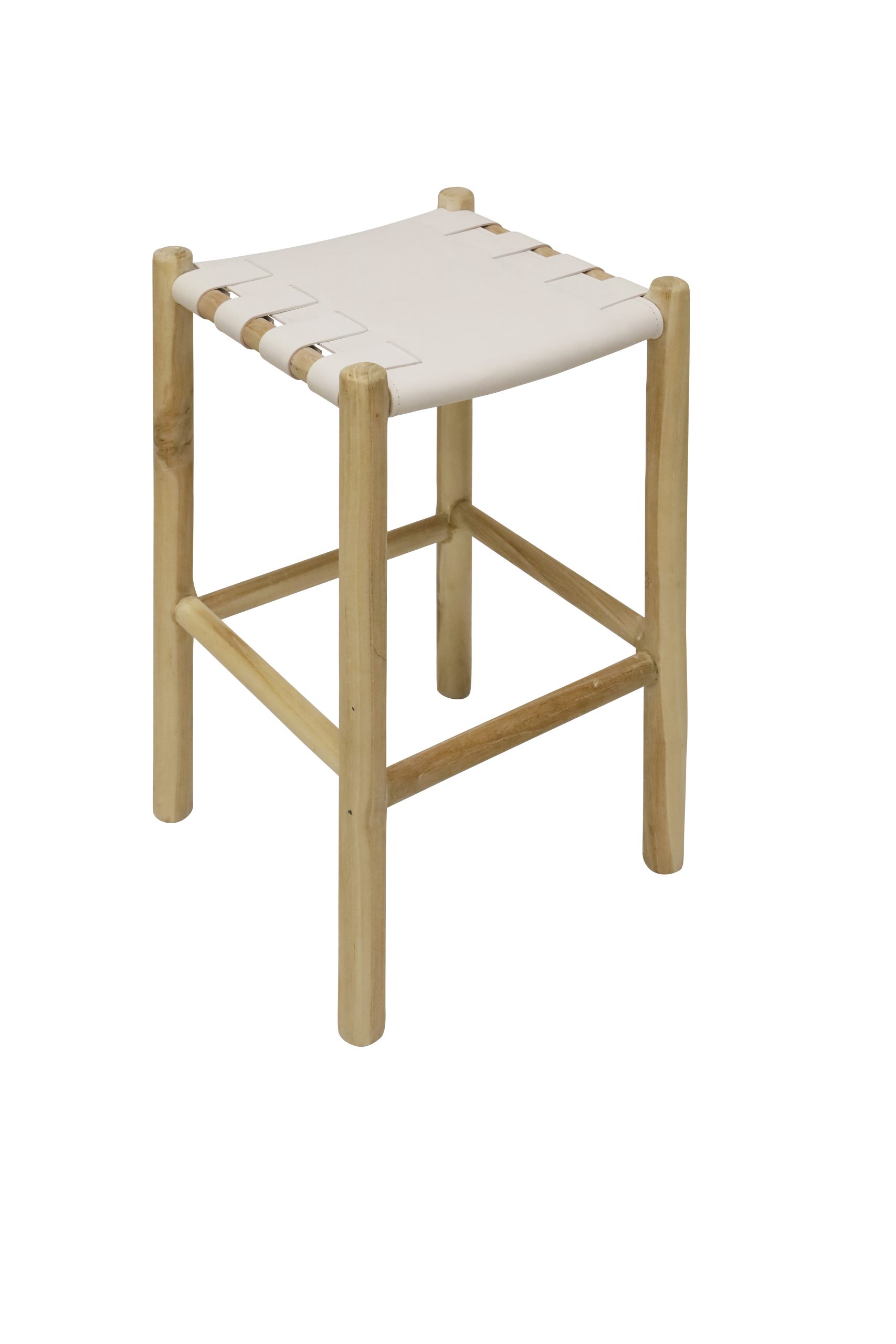 Bar Stool Bleached with White Leather H670mm