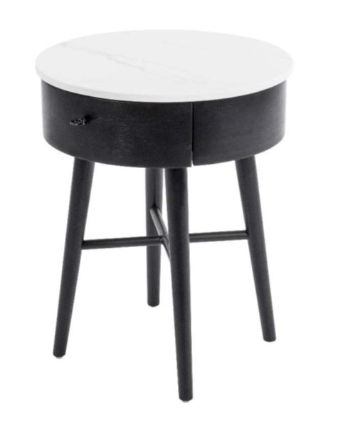 Bedside Sutton Round Black Marble Top Dia 600 x H480mm
